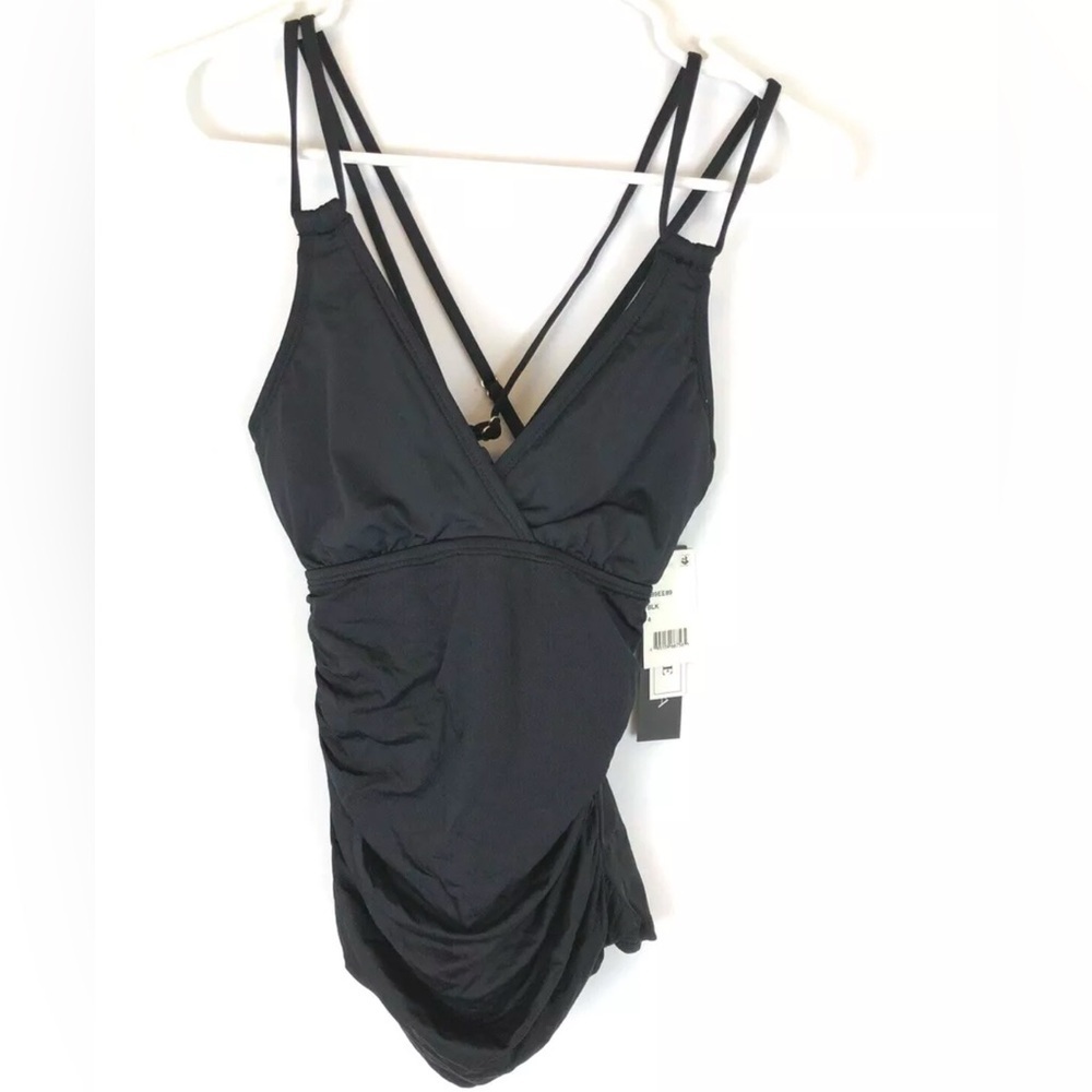 La Blanca Womens Tankini Underwire Shirred Top Black Size 4